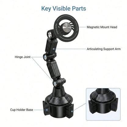 Car Cup Holder Phone Mount, Magnetic Car Phone Holder With Adjustable Long Arm And 360° Rotation, Universal Cup Holder Phone Mount For Smartphones