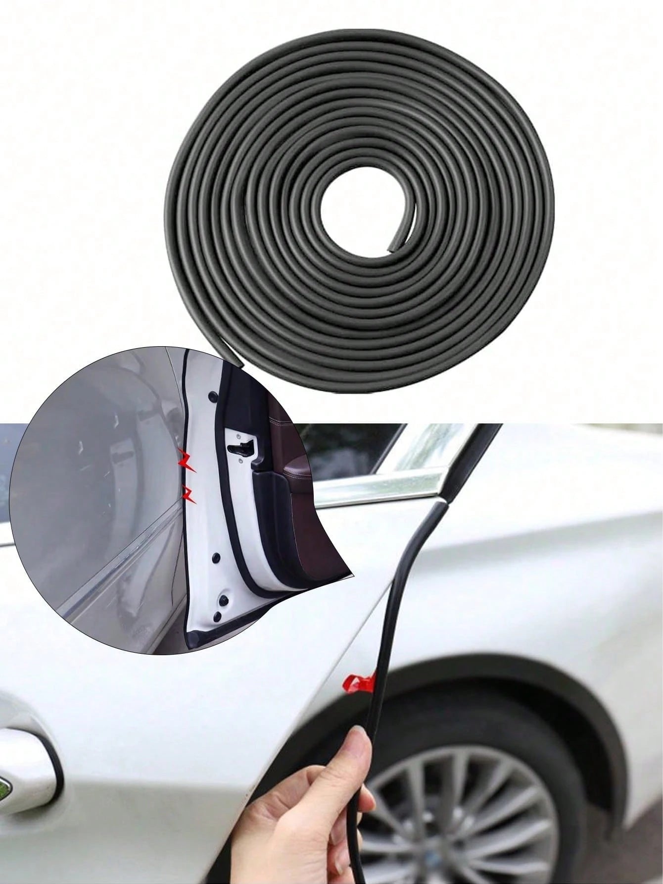 Car Door Anti-Collision Decorative Rubber Strips, Door Protective Strips, Self-Adhesive Car Door Sound Insulation Strips, Universal Type, Women's Car Accessories, Durable Synthetic Rubber, Black, Suit