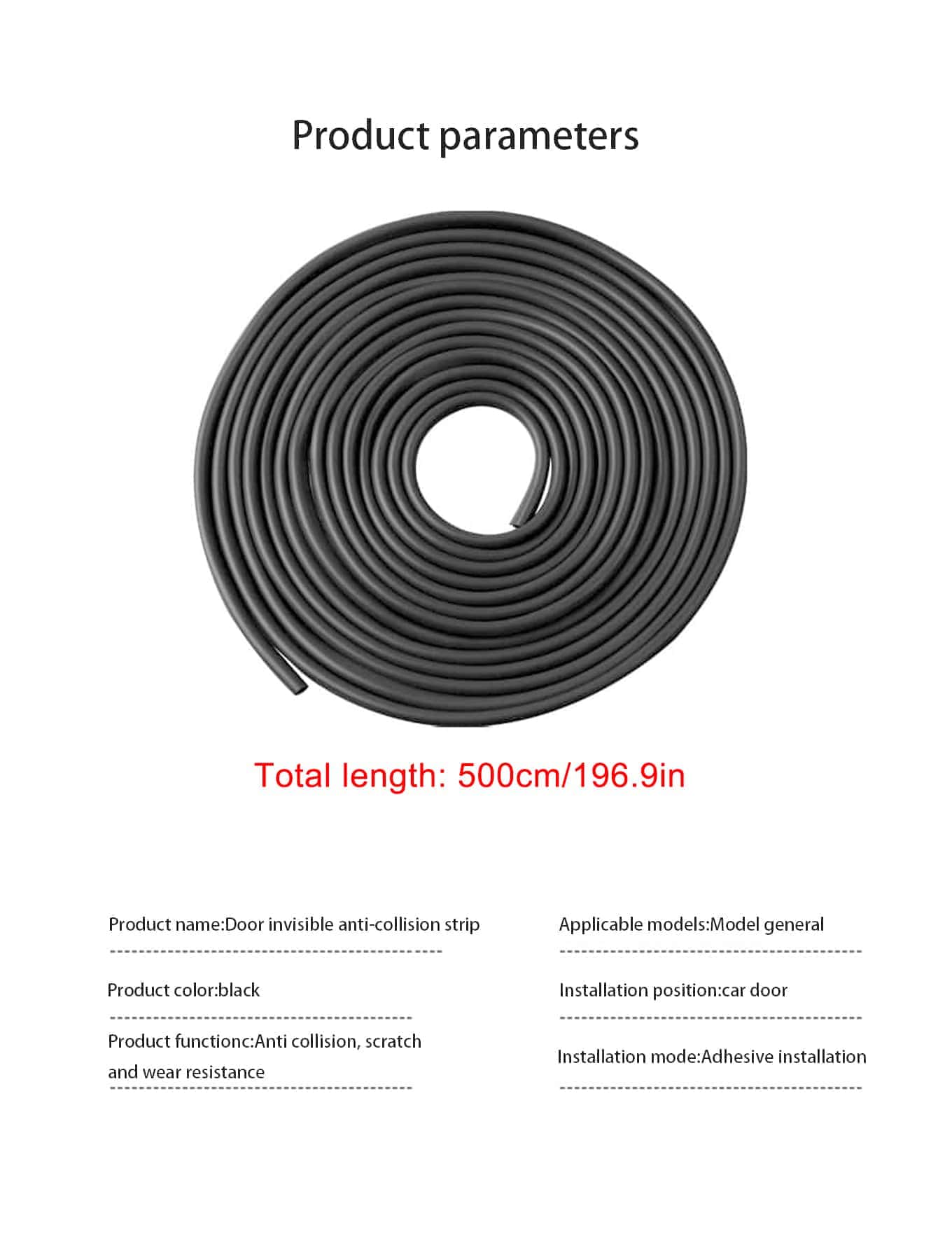 Car Door Anti-Collision Decorative Rubber Strips, Door Protective Strips, Self-Adhesive Car Door Sound Insulation Strips, Universal Type, Women's Car Accessories, Durable Synthetic Rubber, Black, Suit