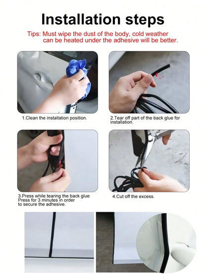 Car Door Anti-Collision Decorative Rubber Strips, Door Protective Strips, Self-Adhesive Car Door Sound Insulation Strips, Universal Type, Women's Car Accessories, Durable Synthetic Rubber, Black, Suit
