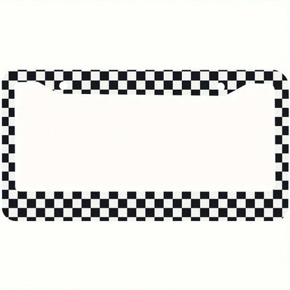 Car Frame K2 Hole Black And White Checkered Aluminum License Plate Frame- Durable Metal Car Tag Holder With Secure Mounting Holes, Fashionable Unisex, Premium Construction, Checkered Pattern, Sturdy