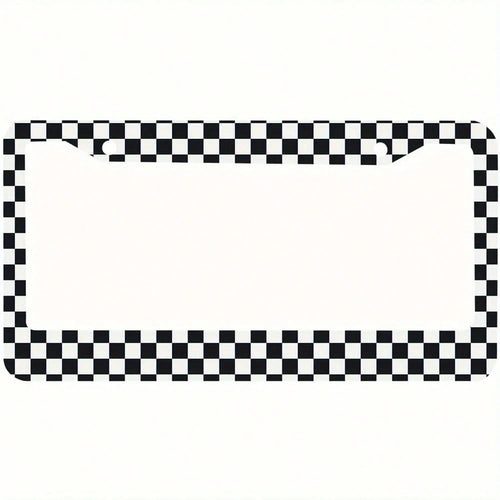 Car Frame K2 Hole Black And White Checkered Aluminum License Plate Frame- Durable Metal Car Tag Holder With Secure Mounting Holes, Fashionable Unisex, Premium Construction, Checkered Pattern, Sturdy