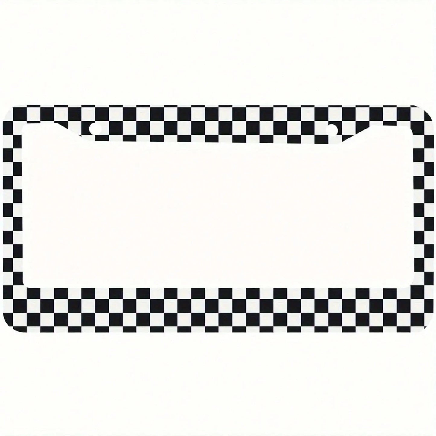 Car Frame K2 Hole Black And White Checkered Aluminum License Plate Frame- Durable Metal Car Tag Holder With Secure Mounting Holes, Fashionable Unisex, Premium Construction, Checkered Pattern, Sturdy
