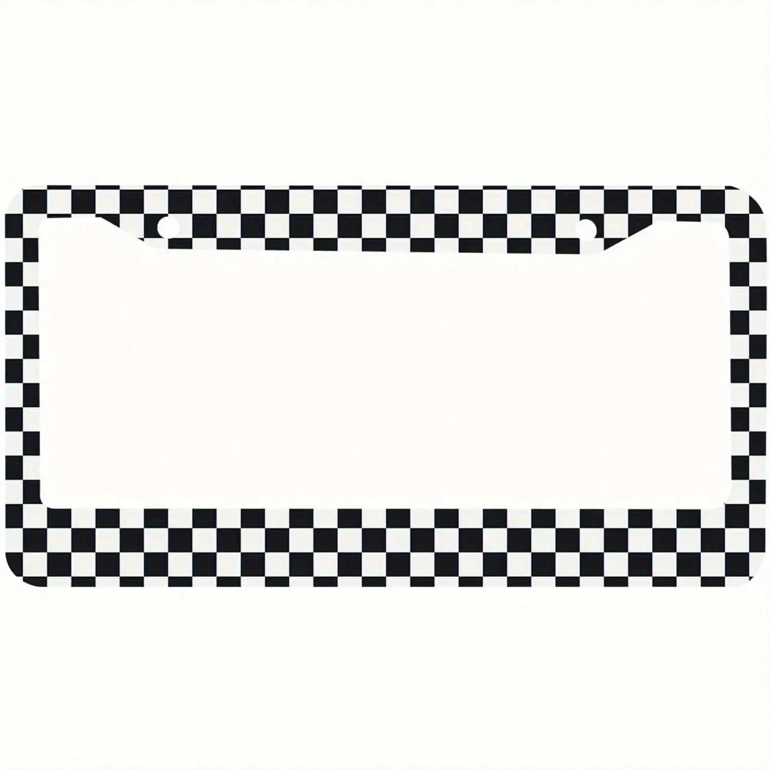 Car Frame K2 Hole Black And White Checkered Aluminum License Plate Frame- Durable Metal Car Tag Holder With Secure Mounting Holes, Fashionable Unisex, Premium Construction, Checkered Pattern, Sturdy