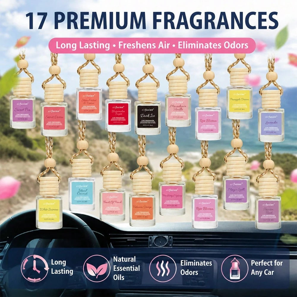 Car Hanging Ornament Diffuser Oil, Home Air Freshener, 17 Fruity,Floral,Citrus,Gourmand Scents: Cherry Blossom, Vanilla, Coffee, Citrus, New Car, Bedroom/Bathroom/Living Room/Toilet/Hotel/Closet, Arom