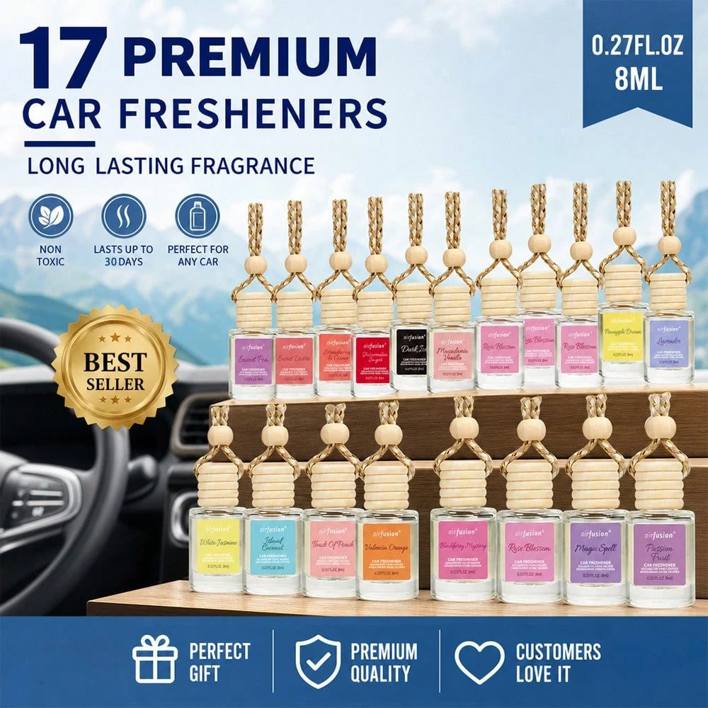 Car Hanging Ornament Diffuser Oil, Home Air Freshener, 17 Fruity,Floral,Citrus,Gourmand Scents: Cherry Blossom, Vanilla, Coffee, Citrus, New Car, Bedroom/Bathroom/Living Room/Toilet/Hotel/Closet, Arom