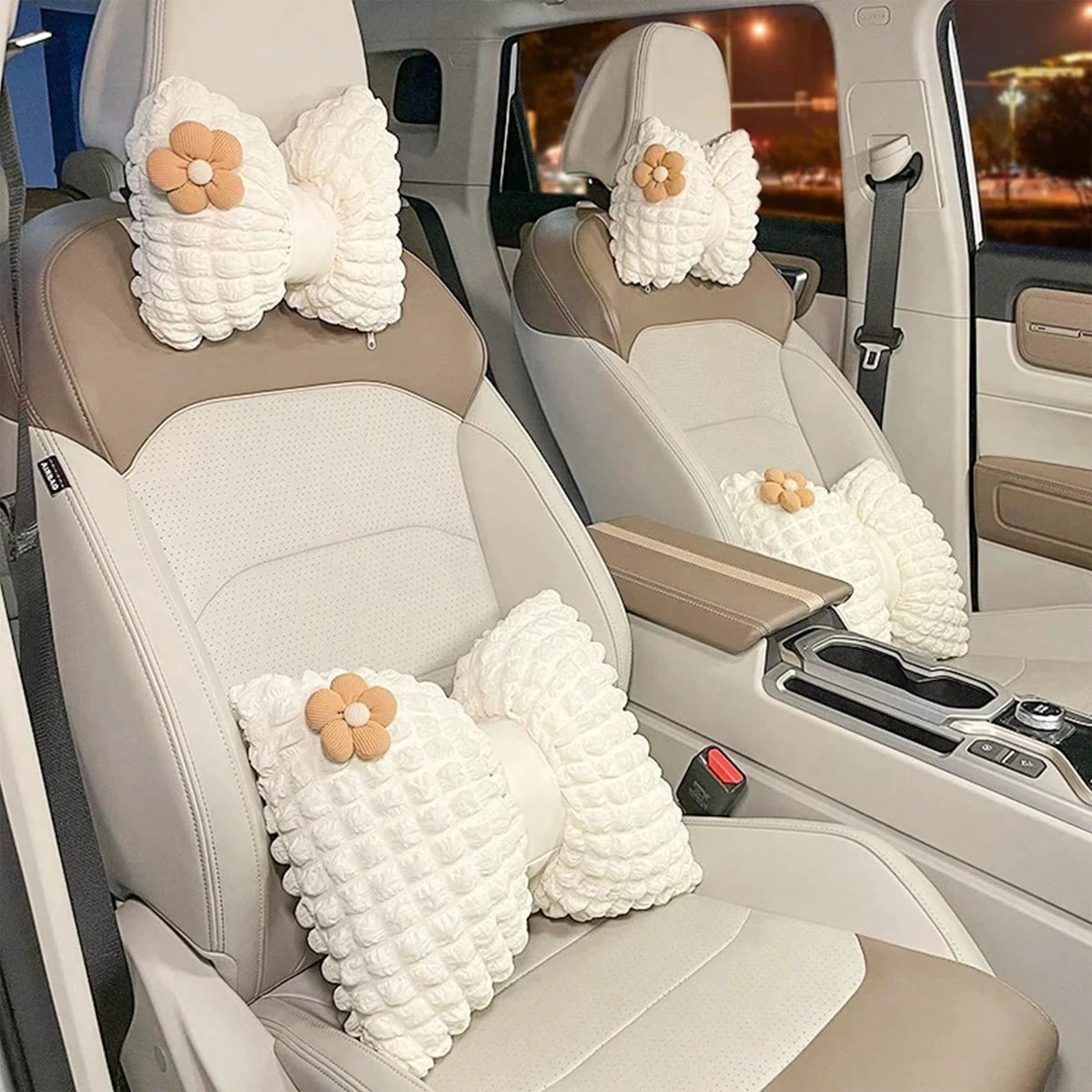 Car Headrest Lumbar Support Creative Cute Flower Car Seat Neck Pillow Lumbar Pillow Car Supplies Car Cushion Four Seasons Universal Women's Headrest Lumbar Support Set