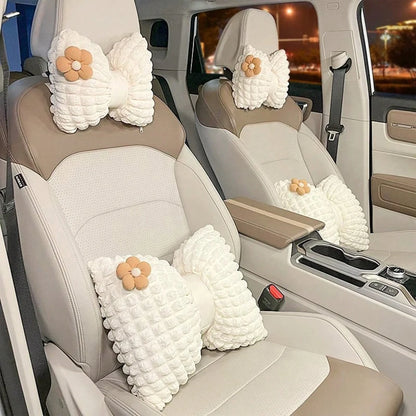 Car Headrest Lumbar Support Creative Cute Flower Car Seat Neck Pillow Lumbar Pillow Car Supplies Car Cushion Four Seasons Universal Women's Headrest Lumbar Support Set
