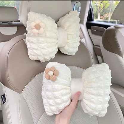 Car Headrest Lumbar Support Creative Cute Flower Car Seat Neck Pillow Lumbar Pillow Car Supplies Car Cushion Four Seasons Universal Women's Headrest Lumbar Support Set