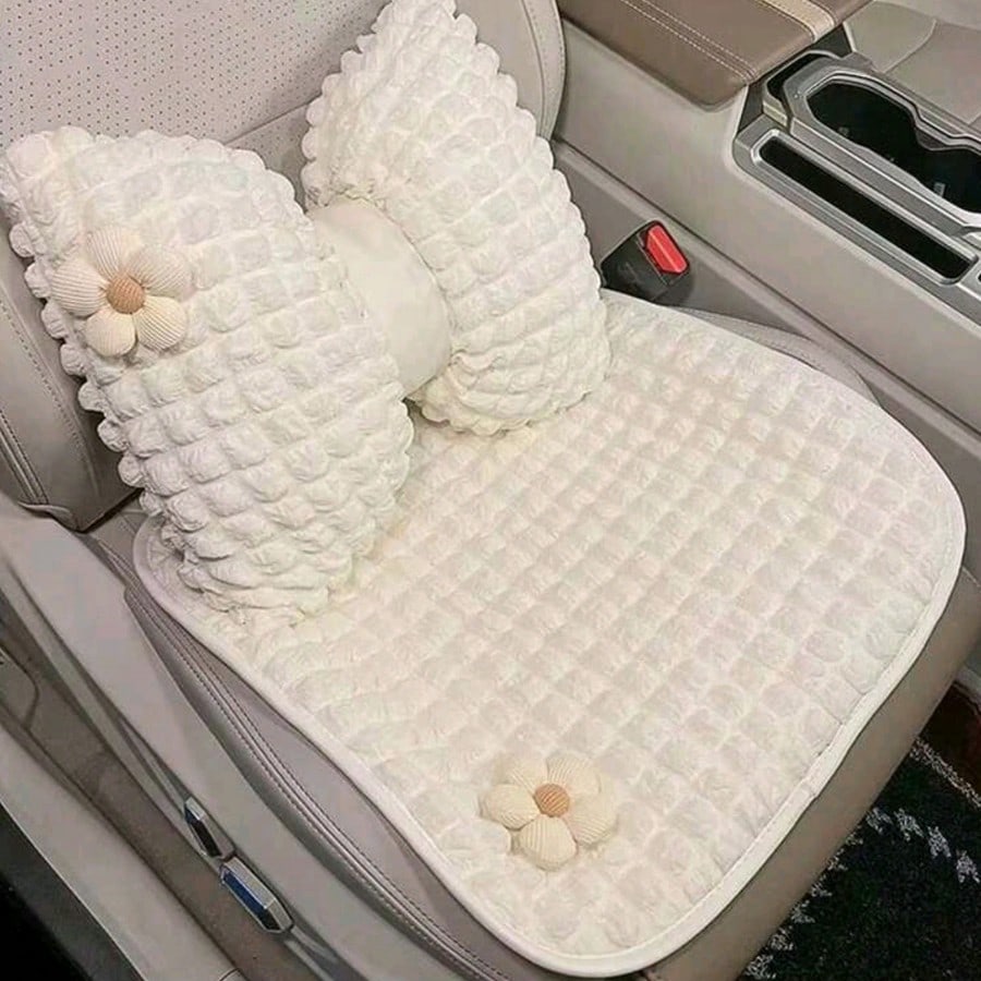 Car Headrest Lumbar Support Creative Cute Flower Car Seat Neck Pillow Lumbar Pillow Car Supplies Car Cushion Four Seasons Universal Women's Headrest Lumbar Support Set