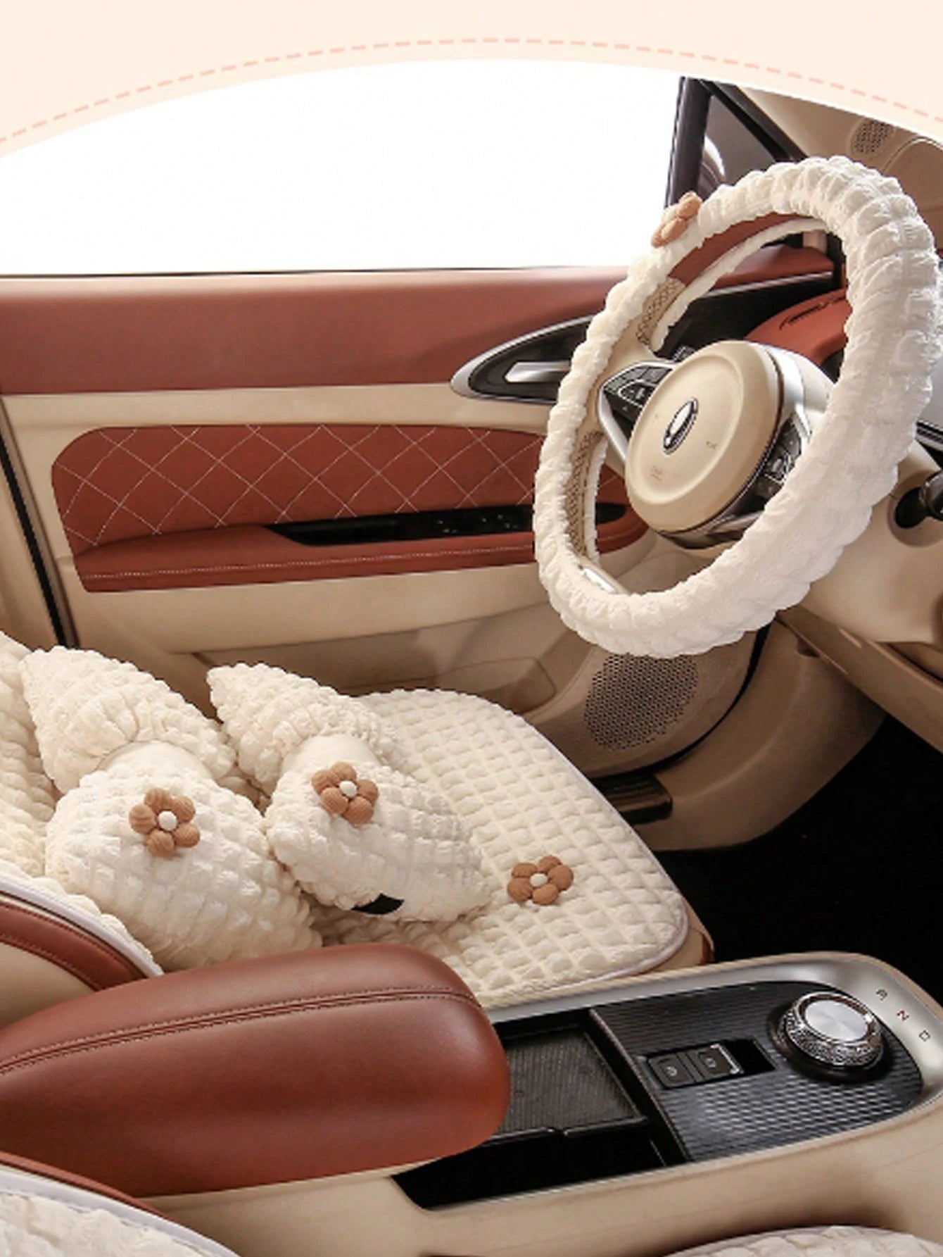 Car Headrest Lumbar Support Creative Cute Flower Car Seat Neck Pillow Lumbar Pillow Car Supplies Car Cushion Four Seasons Universal Women's Headrest Lumbar Support Set