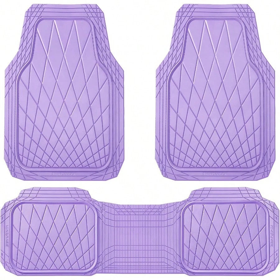 CAR PASS Heavy Duty Rubber Car Floor Mats Deep Dish All Weather Car Mats Full Set 3 Piece Waterproof Premium Anti-Slip Floor Mats Rugs Universal Trim To Fit For 95 Sedan SUV Van Truck All Purple