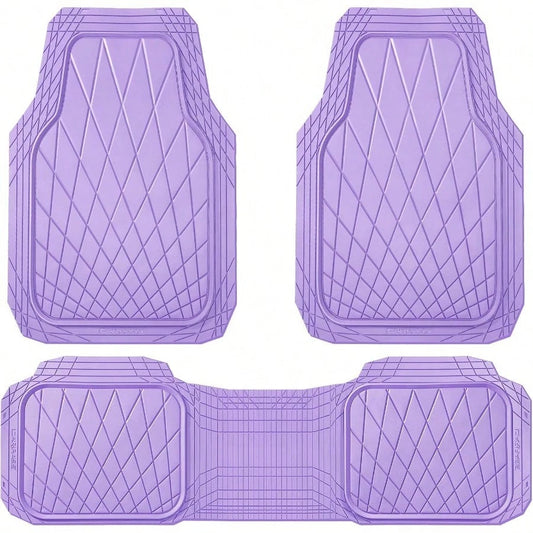 CAR PASS Heavy Duty Rubber Car Floor Mats Deep Dish All Weather Car Mats Full Set 3 Piece Waterproof Premium Anti-Slip Floor Mats Rugs Universal Trim To Fit For 95 Sedan SUV Van Truck All Purple