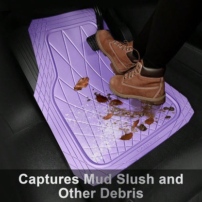 CAR PASS Heavy Duty Rubber Car Floor Mats Deep Dish All Weather Car Mats Full Set 3 Piece Waterproof Premium Anti-Slip Floor Mats Rugs Universal Trim To Fit For 95 Sedan SUV Van Truck All Purple