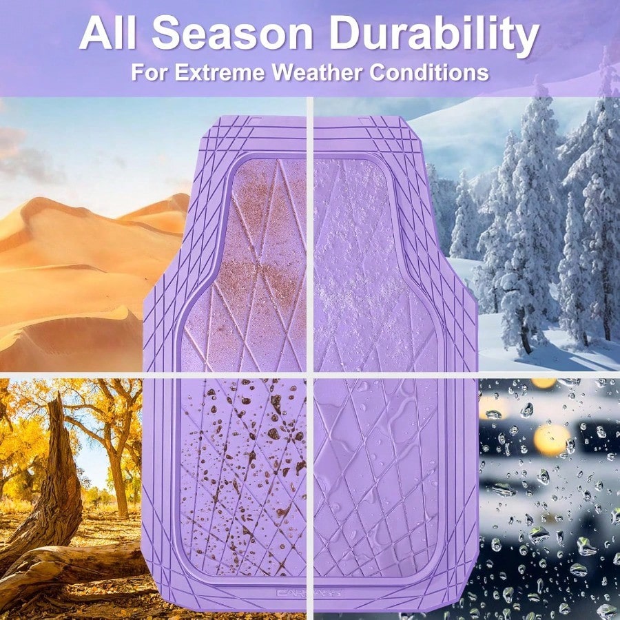 CAR PASS Heavy Duty Rubber Car Floor Mats Deep Dish All Weather Car Mats Full Set 3 Piece Waterproof Premium Anti-Slip Floor Mats Rugs Universal Trim To Fit For 95 Sedan SUV Van Truck All Purple