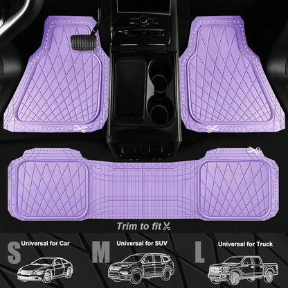 CAR PASS Heavy Duty Rubber Car Floor Mats Deep Dish All Weather Car Mats Full Set 3 Piece Waterproof Premium Anti-Slip Floor Mats Rugs Universal Trim To Fit For 95 Sedan SUV Van Truck All Purple