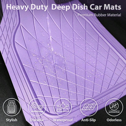 CAR PASS Heavy Duty Rubber Car Floor Mats Deep Dish All Weather Car Mats Full Set 3 Piece Waterproof Premium Anti-Slip Floor Mats Rugs Universal Trim To Fit For 95 Sedan SUV Van Truck All Purple