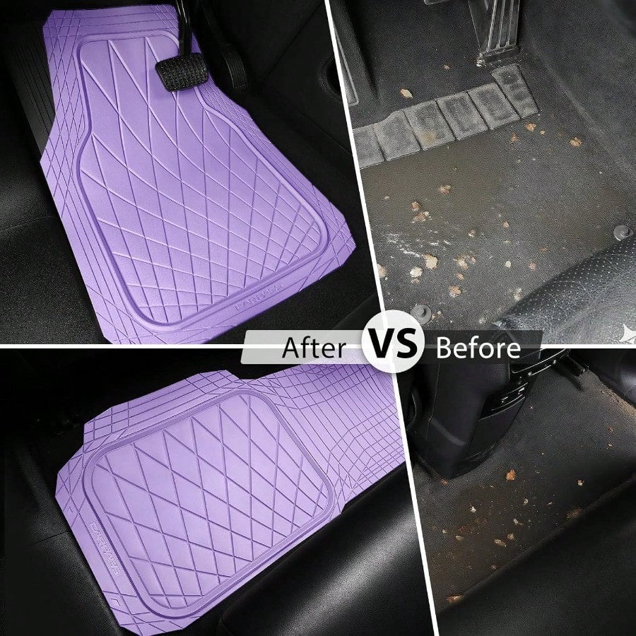 CAR PASS Heavy Duty Rubber Car Floor Mats Deep Dish All Weather Car Mats Full Set 3 Piece Waterproof Premium Anti-Slip Floor Mats Rugs Universal Trim To Fit For 95 Sedan SUV Van Truck All Purple