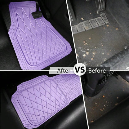 CAR PASS Heavy Duty Rubber Car Floor Mats Deep Dish All Weather Car Mats Full Set 3 Piece Waterproof Premium Anti-Slip Floor Mats Rugs Universal Trim To Fit For 95 Sedan SUV Van Truck All Purple