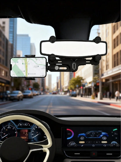 Car Rearview Mirror Navigation Phone Holder Features 360° Rotation And Telescopic Extension Compatible With IPhone And All Smartphones