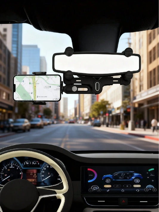 Car Rearview Mirror Navigation Phone Holder Features 360° Rotation And Telescopic Extension Compatible With IPhone And All Smartphones