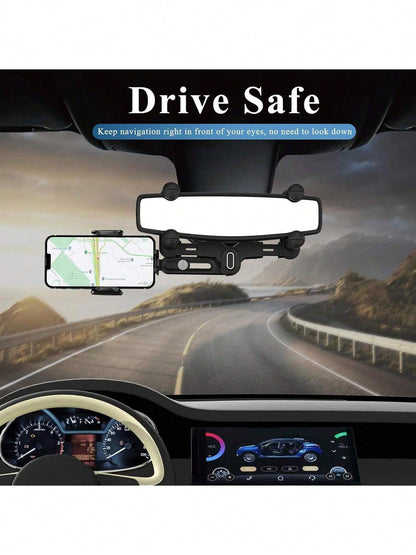 Car Rearview Mirror Navigation Phone Holder Features 360° Rotation And Telescopic Extension Compatible With IPhone And All Smartphones