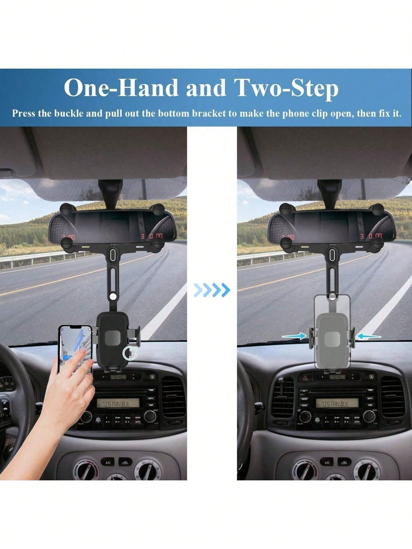 Car Rearview Mirror Navigation Phone Holder Features 360° Rotation And Telescopic Extension Compatible With IPhone And All Smartphones