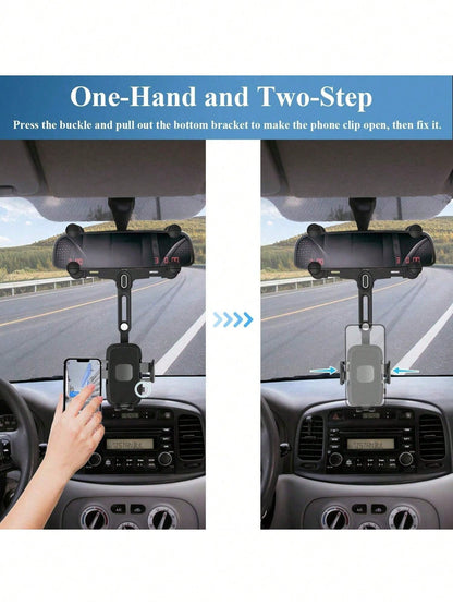 Car Rearview Mirror Navigation Phone Holder Features 360° Rotation And Telescopic Extension Compatible With IPhone And All Smartphones
