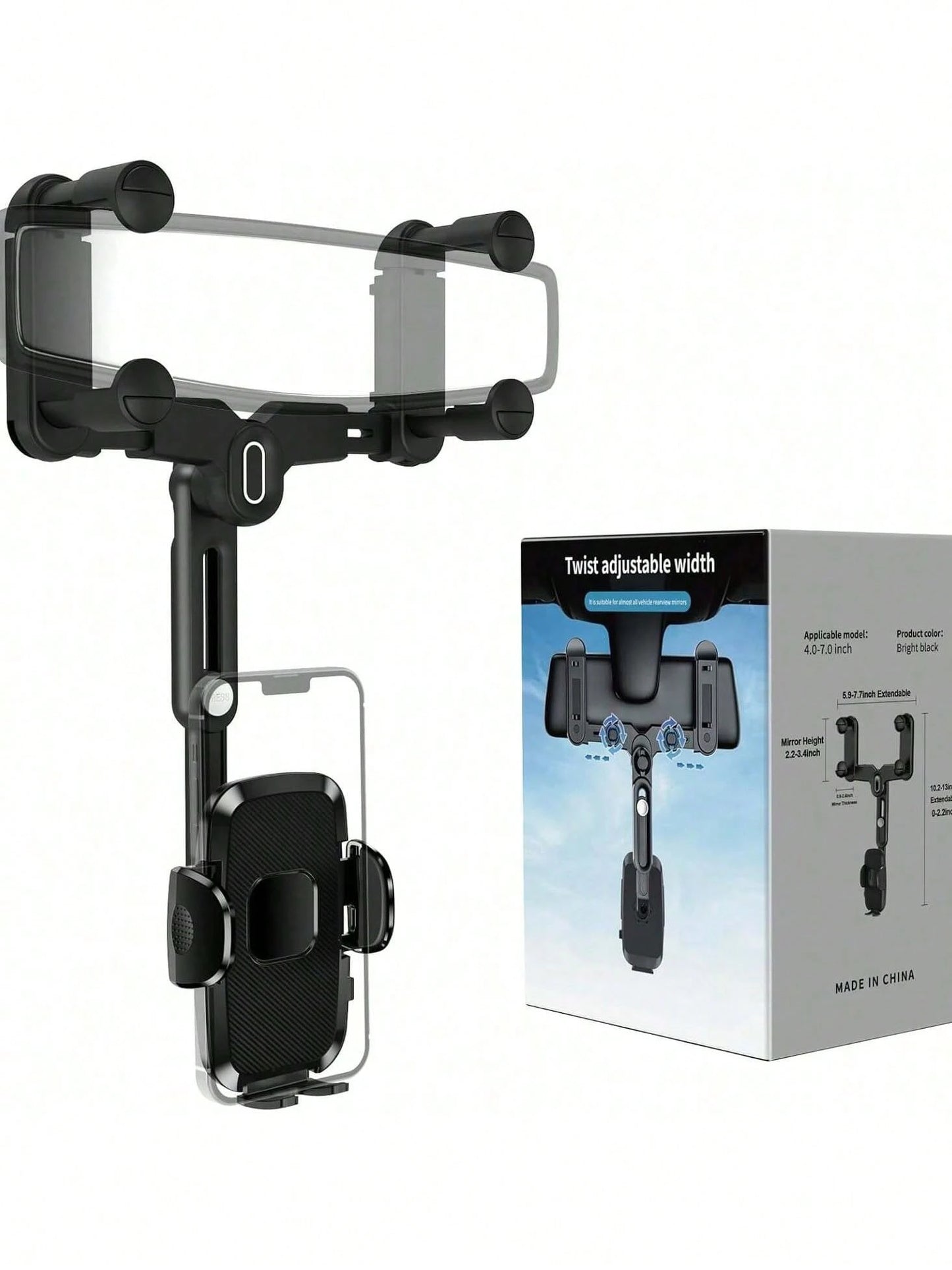 Car Rearview Mirror Navigation Phone Holder Features 360° Rotation And Telescopic Extension Compatible With IPhone And All Smartphones