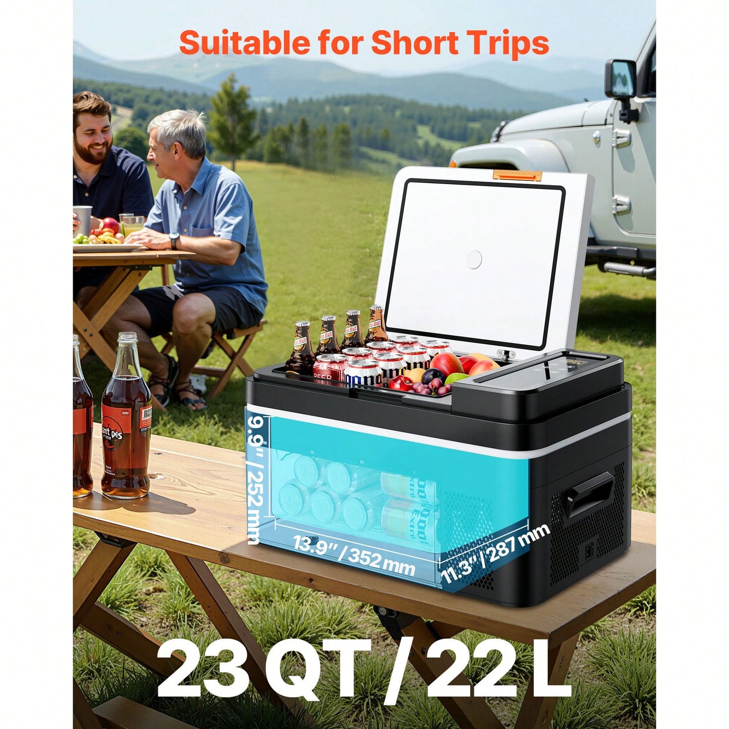 Car Refrigerator, DC 12/24V AC100-240V Compressor Electric Cooler,-4°F To 68°F Car Fridge With APP Control, 23 QT Cars Freezer For RVs, Campsites, Boats, Camping, Fishing, 45W Portable Freezer