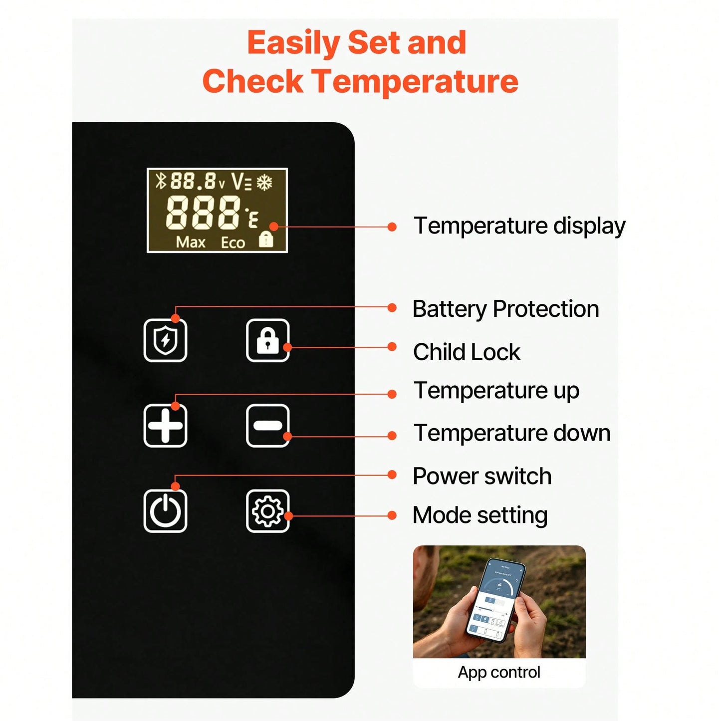 Car Refrigerator, DC 12/24V AC100-240V Compressor Electric Cooler,-4°F To 68°F Car Fridge With APP Control, 23 QT Cars Freezer For RVs, Campsites, Boats, Camping, Fishing, 45W Portable Freezer