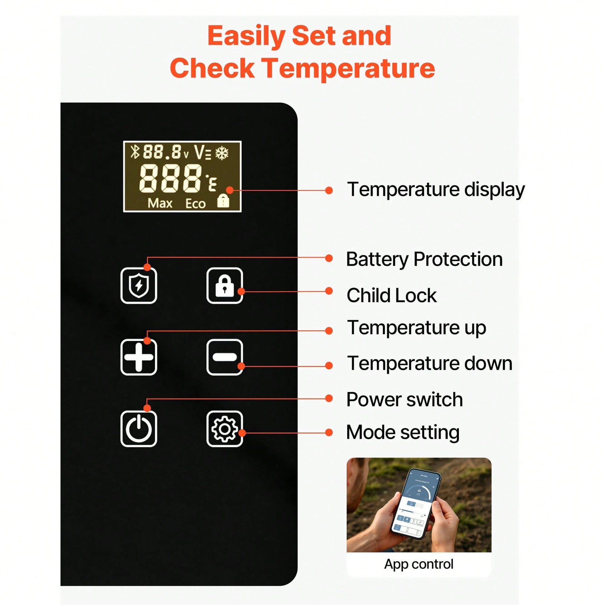 Car Refrigerator, DC 12/24V AC100-240V Compressor Electric Cooler,-4°F To 68°F Car Fridge With APP Control, 23 QT Cars Freezer For RVs, Campsites, Boats, Camping, Fishing, 45W Portable Freezer