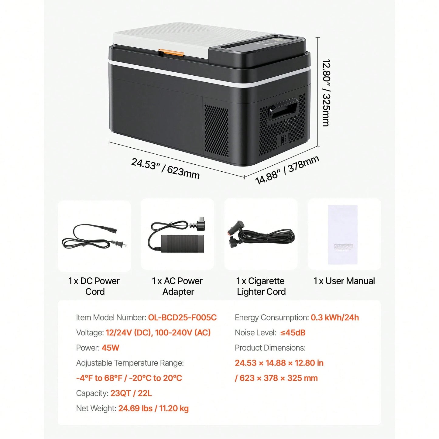Car Refrigerator, DC 12/24V AC100-240V Compressor Electric Cooler,-4°F To 68°F Car Fridge With APP Control, 23 QT Cars Freezer For RVs, Campsites, Boats, Camping, Fishing, 45W Portable Freezer