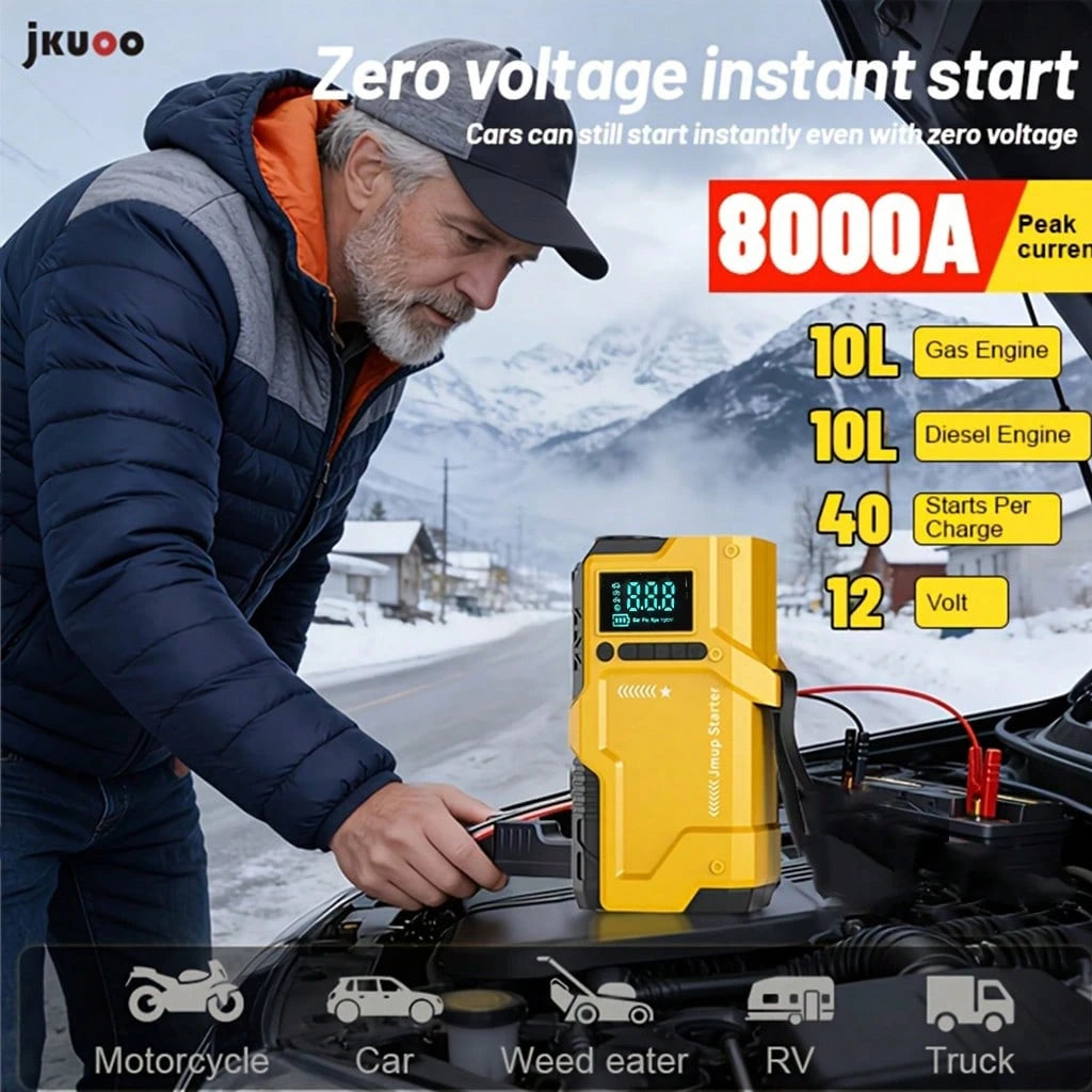 Car Repair Tools/Heavy Duty Car Battery Starter, 150PSI Tire Air Compressor, 12V Car Emergency Jump Starter, 8000A Emergency Start Battery Pack And Power Supply