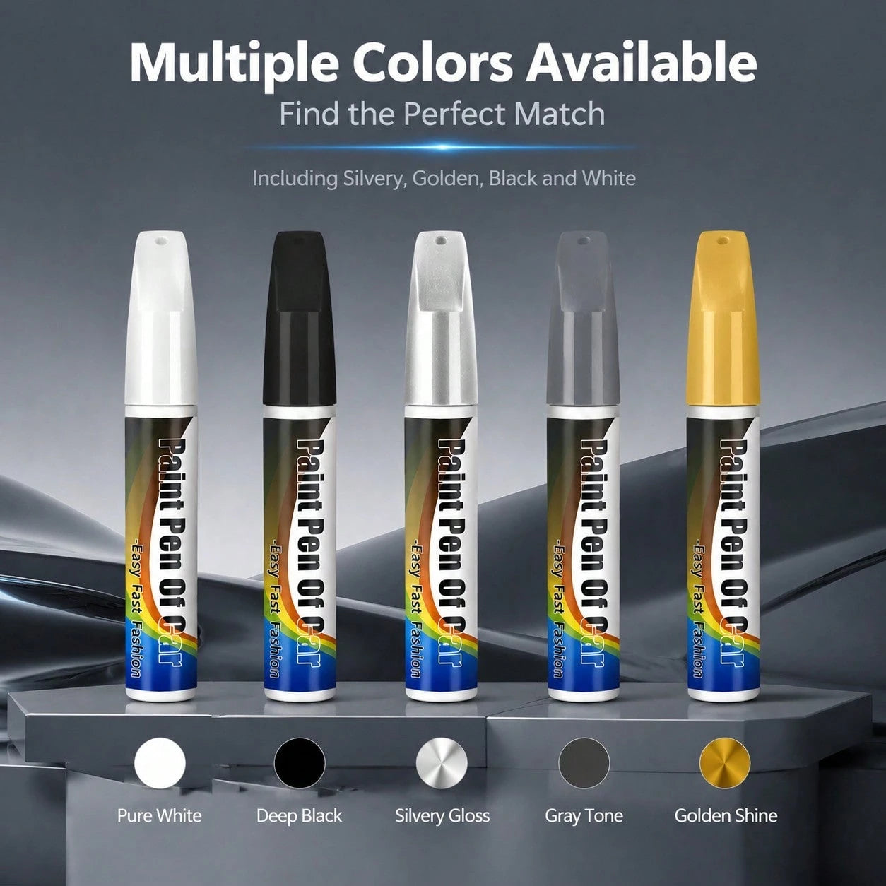 Car Scratch Repair Pen, Automotive Touch Up Paint For Minor Scratches & Chips, Quick Fix Auto Paint Pen For Cars, Trucks, SUVs, Easy DIY Scratch Remover,Black,White,Gray,Silver,Gold