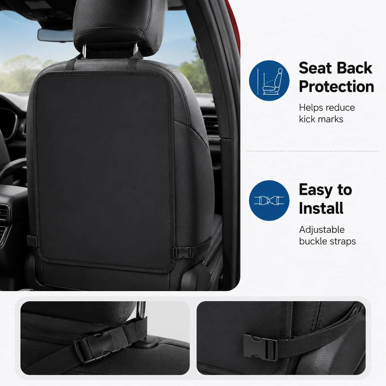 Car Seat Back Protector- Car Interior Kick Mat, Prevents Wear, Dirt, Stains, Easy To Clean, Black, Car Seat Protection| Car Accessories| Seat Covers, Rear Seat Covers
