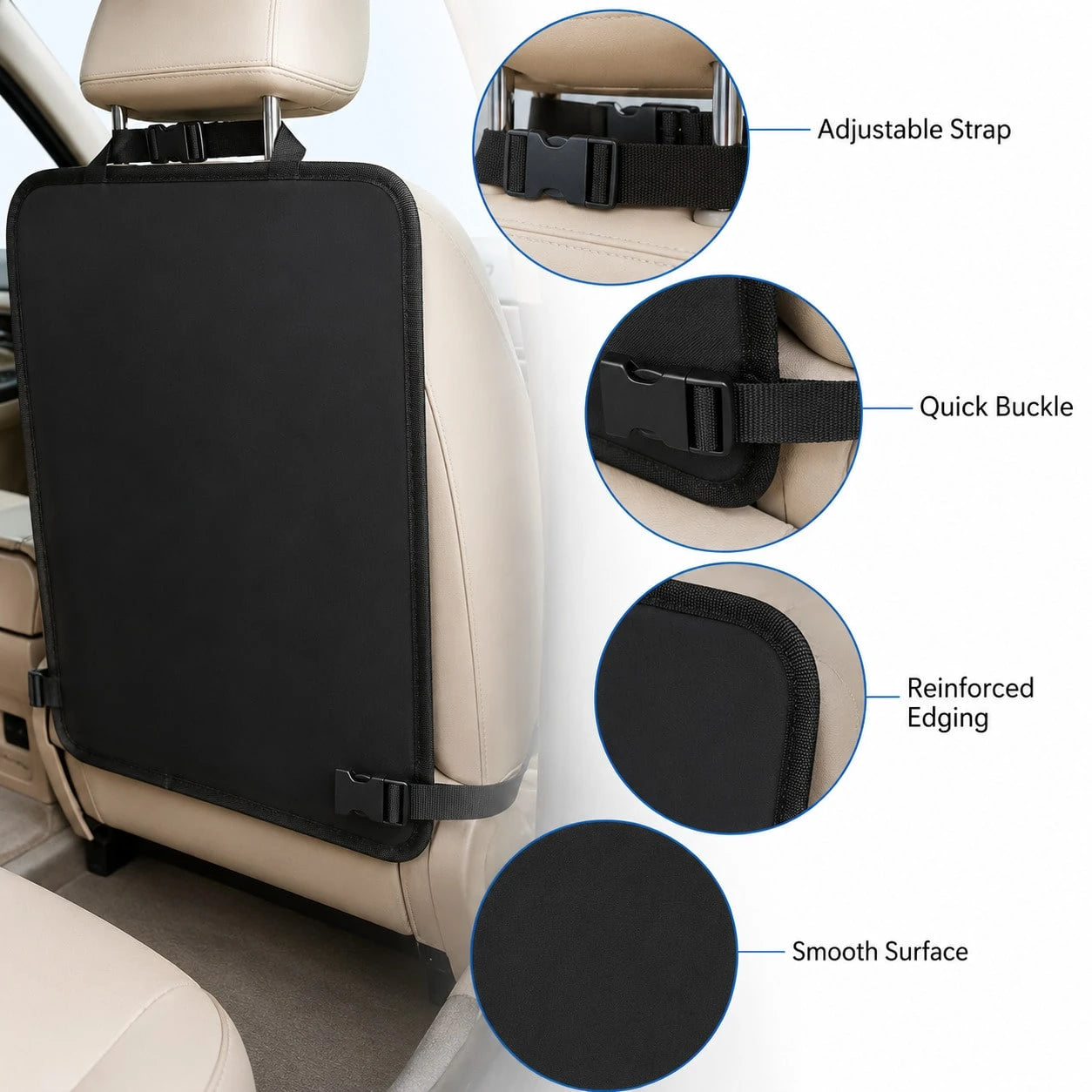 Car Seat Back Protector- Car Interior Kick Mat, Prevents Wear, Dirt, Stains, Easy To Clean, Black, Car Seat Protection| Car Accessories| Seat Covers, Rear Seat Covers