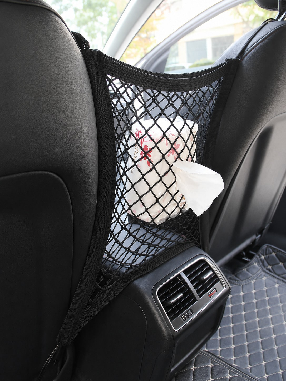 Car Seat Back Storage Organizer Net, 2-Layer 4-Side Protective Barrier Mesh, Child Safety Isolation Storage Bag For Car