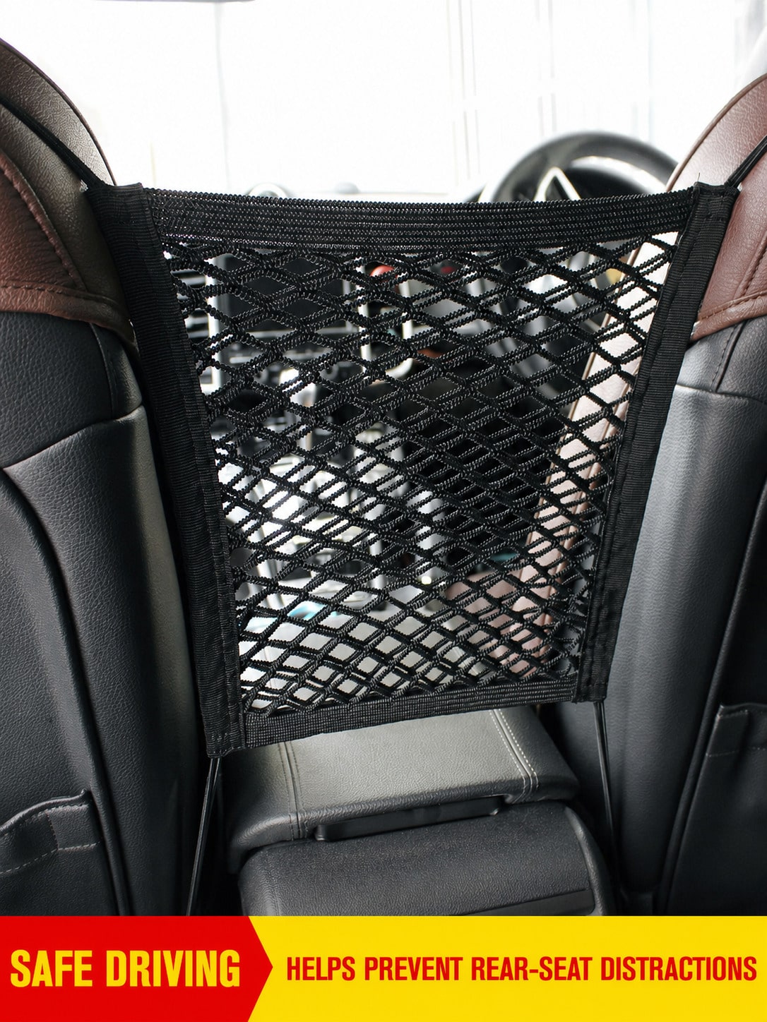 Car Seat Back Storage Organizer Net, 2-Layer 4-Side Protective Barrier Mesh, Child Safety Isolation Storage Bag For Car