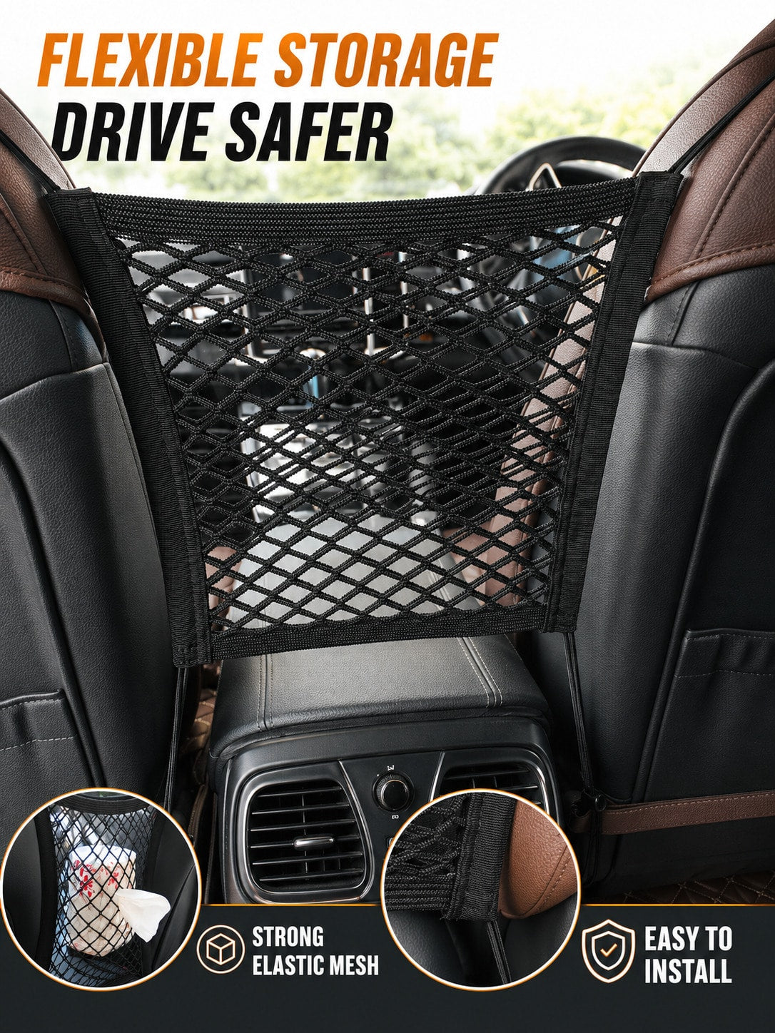 Car Seat Back Storage Organizer Net, 2-Layer 4-Side Protective Barrier Mesh, Child Safety Isolation Storage Bag For Car