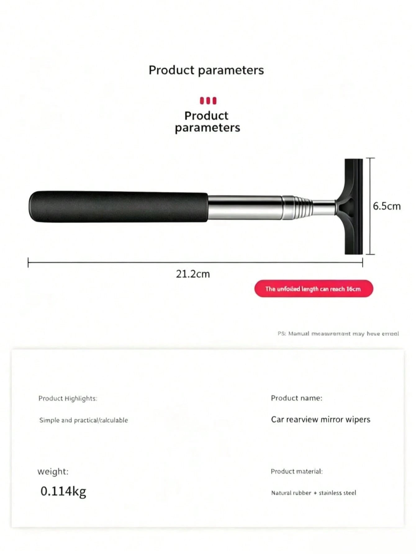 Car Side Mirror Squeegee, Retractable Windshield And Rearview Mirror Wiper, Telescopic Long Handle Water Stain Cleaner, Portable Interior And Exterior Car Cleaning Tool, Rain And Fog Weather Car Acces