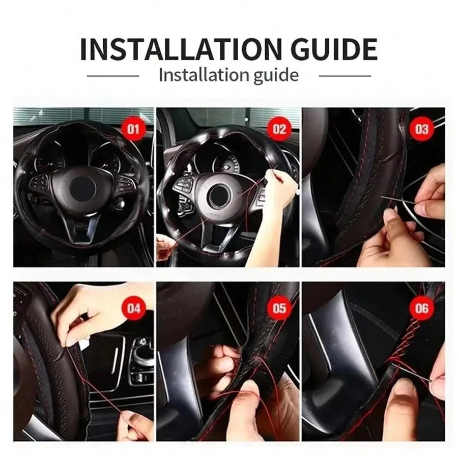 Car Steering Wheel Cover Needles And Braid Thread Artificial Leather Car Covers Suite 3 Color DIY Texture Soft Auto Accessories