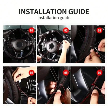 Car Steering Wheel Cover Needles And Braid Thread Artificial Leather Car Covers Suite 3 Color DIY Texture Soft Auto Accessories