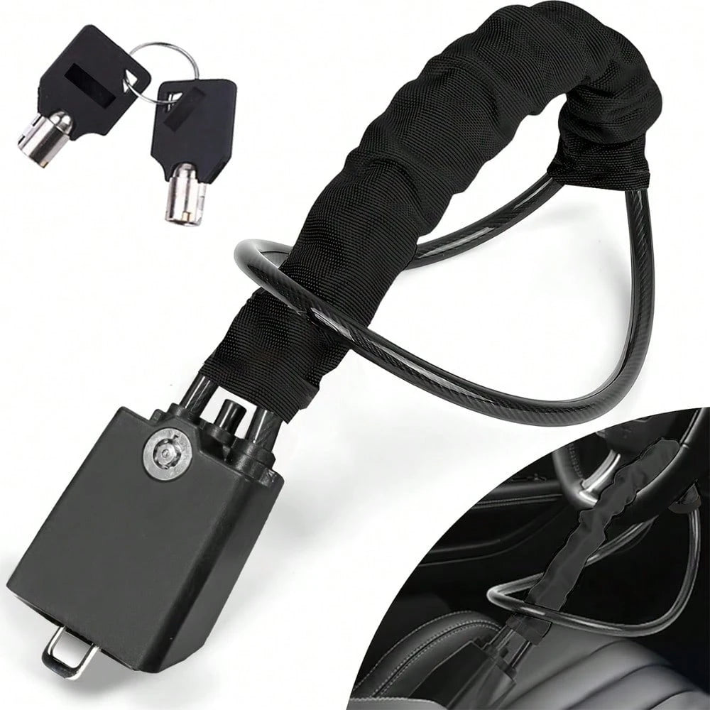 Car Steering Wheel Lock, Reinforced Braided Steel Cable Anti-Theft Lock, Easy To Operate Without Batteries, Comes With Two Keys, Suitable For Various Vehicle Models, Vehicle Safety Protection Product