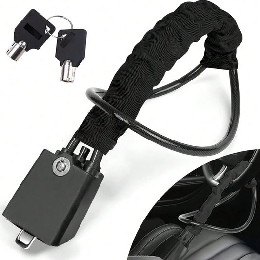 Car Steering Wheel Lock, Reinforced Braided Steel Cable Anti-Theft Lock, Easy To Operate Without Batteries, Comes With Two Keys, Suitable For Various Vehicle Models, Vehicle Safety Protection Product