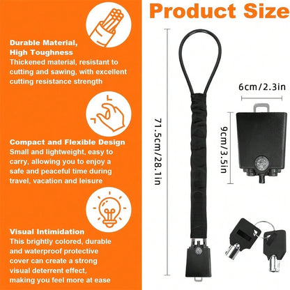Car Steering Wheel Lock, Reinforced Braided Steel Cable Anti-Theft Lock, Easy To Operate Without Batteries, Comes With Two Keys, Suitable For Various Vehicle Models, Vehicle Safety Protection Product