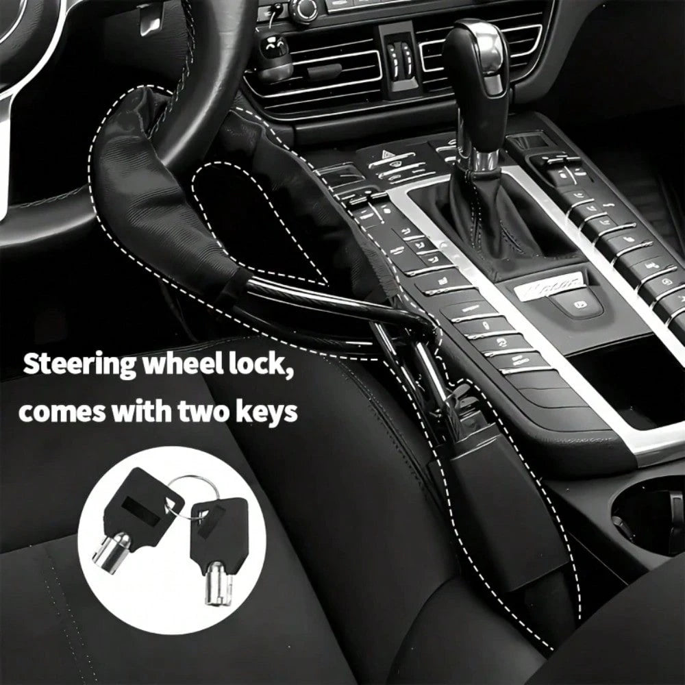 Car Steering Wheel Lock, Reinforced Braided Steel Cable Anti-Theft Lock, Easy To Operate Without Batteries, Comes With Two Keys, Suitable For Various Vehicle Models, Vehicle Safety Protection Product