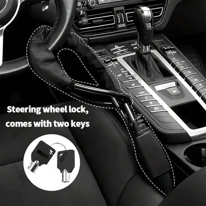 Car Steering Wheel Lock, Reinforced Braided Steel Cable Anti-Theft Lock, Easy To Operate Without Batteries, Comes With Two Keys, Suitable For Various Vehicle Models, Vehicle Safety Protection Product
