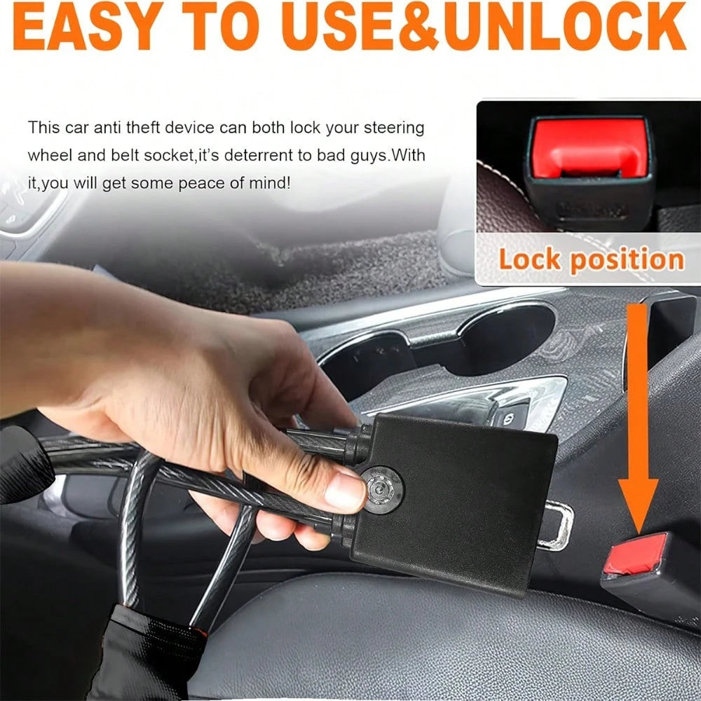 Car Steering Wheel Lock, Reinforced Braided Steel Cable Anti-Theft Lock, Easy To Operate Without Batteries, Comes With Two Keys, Suitable For Various Vehicle Models, Vehicle Safety Protection Product