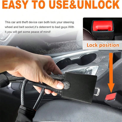 Car Steering Wheel Lock, Reinforced Braided Steel Cable Anti-Theft Lock, Easy To Operate Without Batteries, Comes With Two Keys, Suitable For Various Vehicle Models, Vehicle Safety Protection Product
